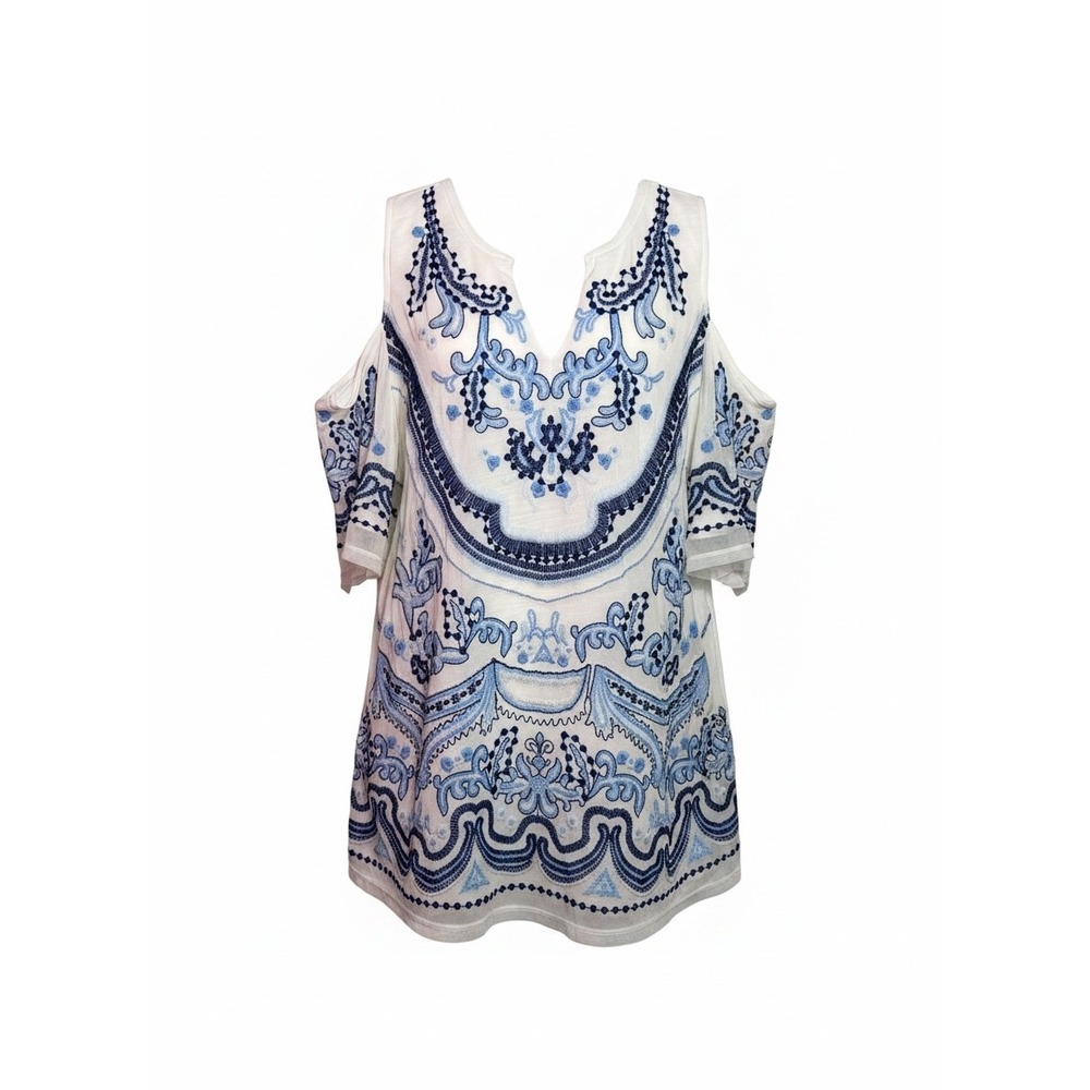 INC International Concepts Embroidered Beaded Cold Shoulder Top 2X